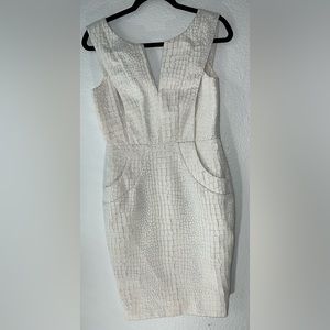 ELLEN TRACY Silver and Cream Pencil Sleeveless Dress Size 4.